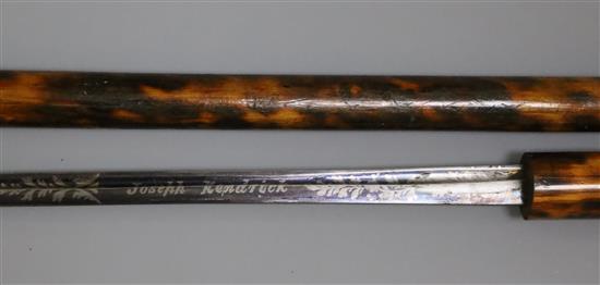 A Victorian hardwood sword stick, 36in.